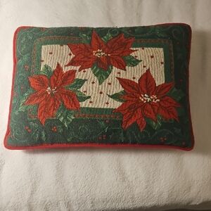 Vintage Festive Poinsettia Holiday Pillow